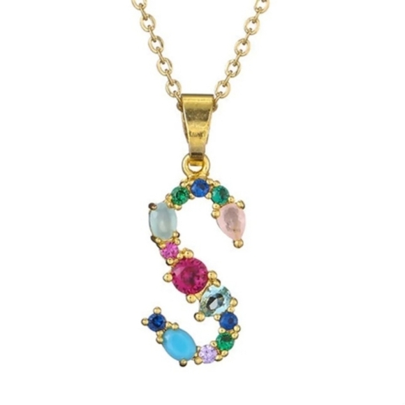 Fashion Jewelry Jewelry - S Letter Pendant Necklace Multicolor Rhinestones Gold Tone Chain